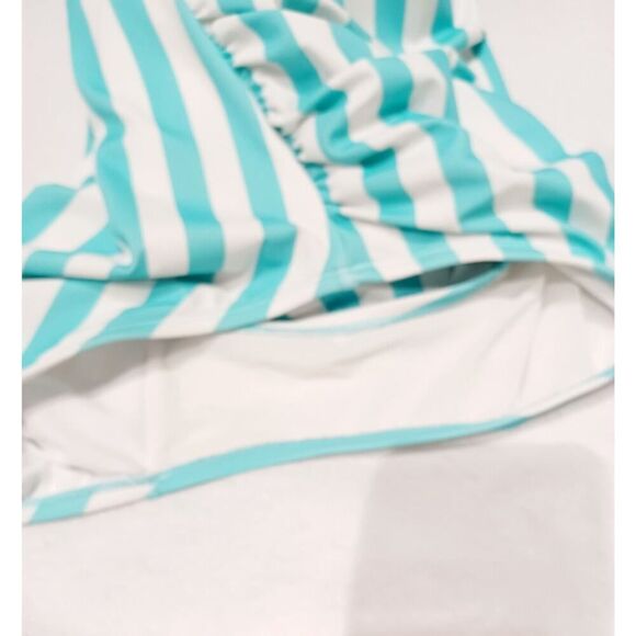 KONA SOL Plus-size turquoise and white striped V-neck Women's Size 18W - Picture 7 of 9